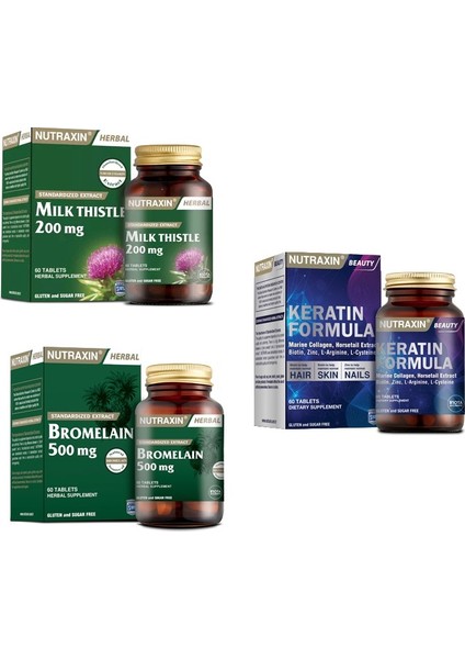 Milk Thistle 60 Tablet+ Bromelain 60 Kapsül + Keratin Formula 60 Tablet