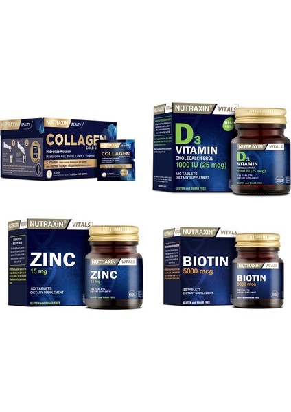 Collagen 30 Saşe 10000 Mg+Biotin 30 Tablet+ D3 Vitamini 120 Tablet+Çinko 100 Tablet