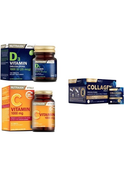 Collagen 30 Saşe 10000 Mg + D3 Vitamini 120 Tablet + C Vitamini 30 Tablet