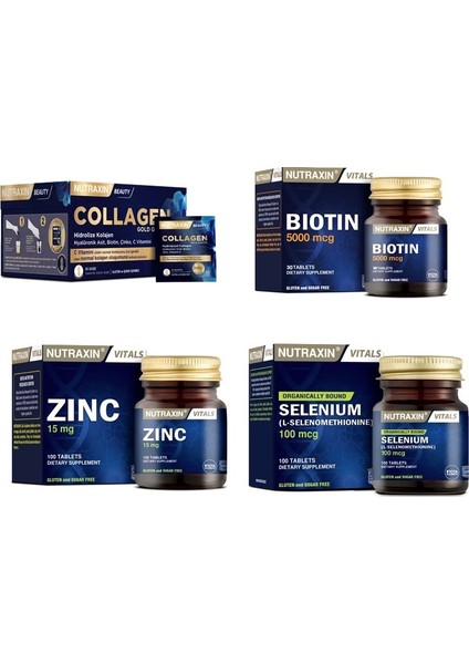 Collagen 30 Saşe 10000 Mg+Selenyum 100 Tablet+ Biotin 30 Tablet+ Çinko 100 Tablet