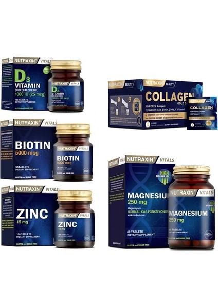 Collagen 30 Saşe 10000 Mg + Biotin + D3 Vitamini + Çinko ve Magnezyum Takviyesi