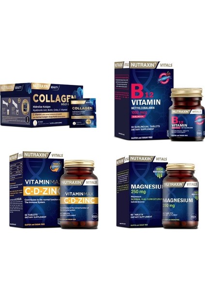Collagen 30 Saşe 10000 Mg + Vitamin Max (C,d,zinc) + B12 Vitamini + Magnezyum