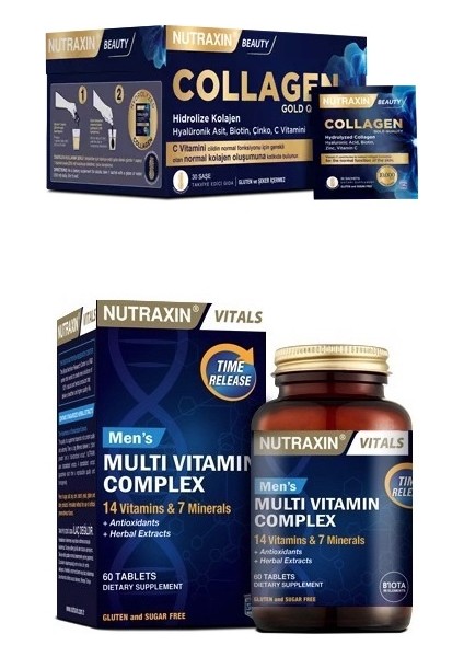 Collagen 30 Saşe 10000 Mg + 14 Vitamin,7 Mineral Içerikli Multivitamin Erkek 60 Tablet