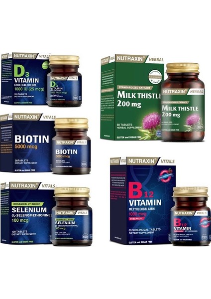 Milk Thistle 60 Tablet + Biotin + Selenyum+ D3 Vitamini +B12 Vitamini Dilaltı