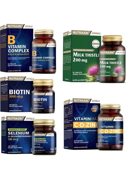 Milk Thistle 60 Tablet+Selenyum+Biotin+Vitamin Max(C,d,zinc)+B Vitamin Complex