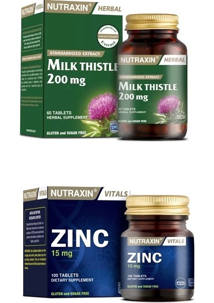 Milk Thistle 60 Tablet + Çinko ( Zinc ) Takviyesi 15 Mg 100 Tablet