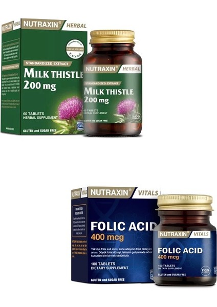 Milk Thistle 60 Tablet + Folik Asit Takviyesi 400 Mcg 100 Tablet