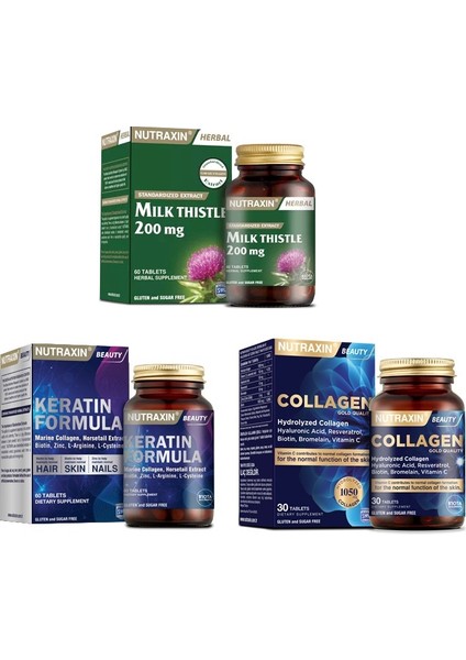 Milk Thistle 60 Tablet + Hidrolize 30 Tablet + Keratin Formula 60 Tablet