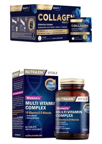 Collagen 30 Saşe 10000 Mg + Multivitamin ve Mineral Complex Kadın 60 Tablet