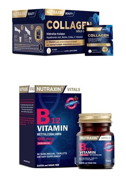 Collagen 30 Saşe 10000 Mg + B12 Vitamini 1000 Mcg 60 Dilaltı Tableti