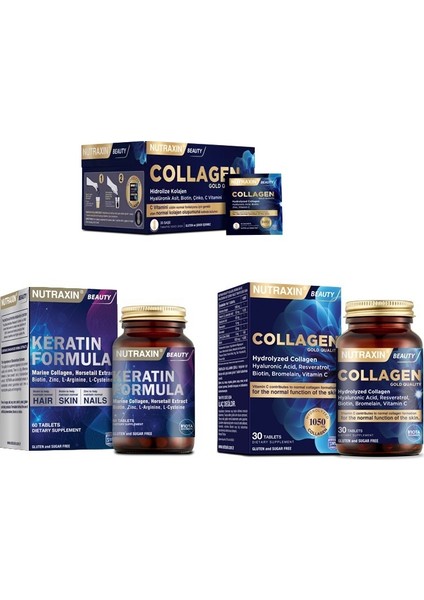 Collagen 30 Saşe 10000 Mg + Hidrolize 30 Tablet + Keratin Formula 60 Tablet