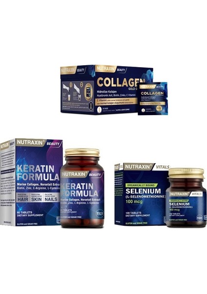Collagen 30 Saşe 10000 Mg + Selenium 100 Mcg 100 Tablet + Keratin Formula 60 Tablet
