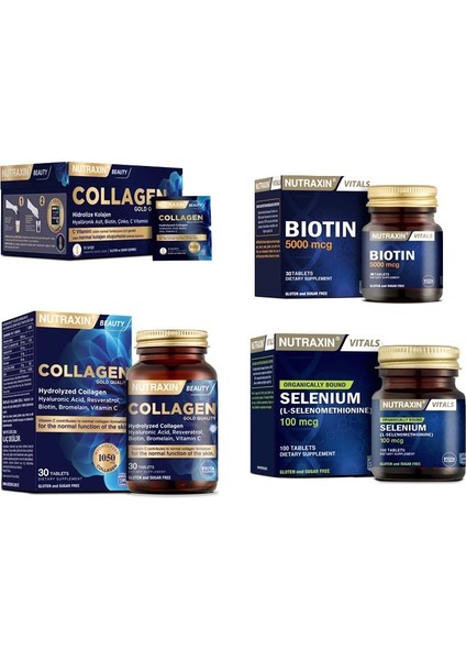 Collagen 30 Saşe 10000 Mg + Hidrolize 30 Tablet + Biotin 30 Tablet+Selenyum 100 Tablet