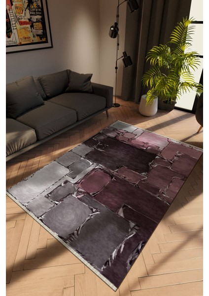 Modern Gri Dijital Baskı Halı Kaydırmaz Ince Yıkanabilir