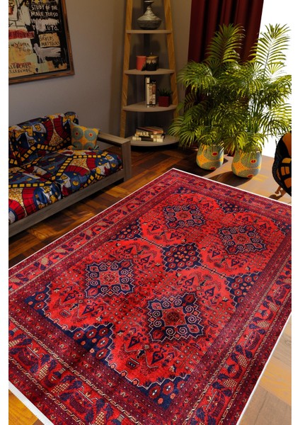 Salon Halısı Otantik Eskitme Bordo Kaydırmaz Kesme Yıkanabilir Ince Halı Tüysüz Kilim