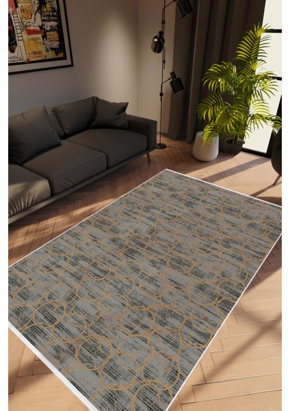 Modern Geometrik Kahverengi Kaydırmaz Kesme Yıkanabilir Ince Halı