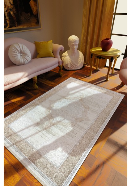 Klasik Eskitme Gri Dijital Baskı Halı Kaydırmaz Ince Yıkanabilir