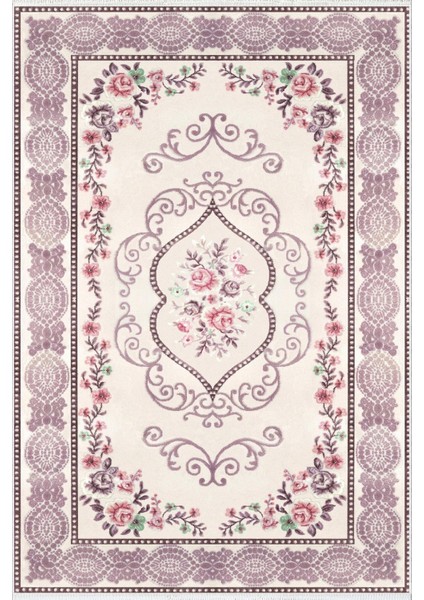 Salon Halısı Figürlü Çiçekli Mor Beyaz Pembe Kaydırmaz Kesme Yıkanabilir Ince Halı Tüysüz Kilim fiyatları