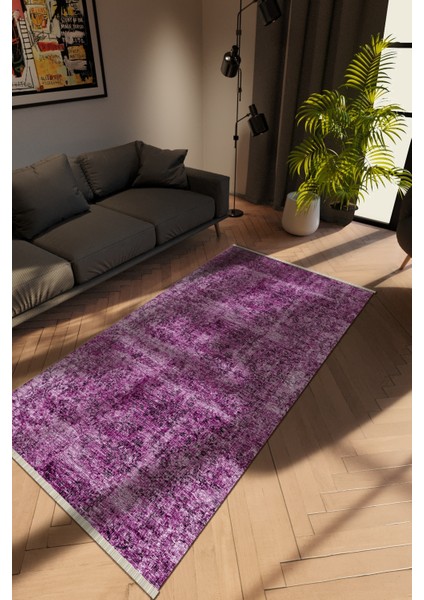 Modern Çizgili Mor Dijital Baskı Halı Kaydırmaz Ince Yıkanabilir
