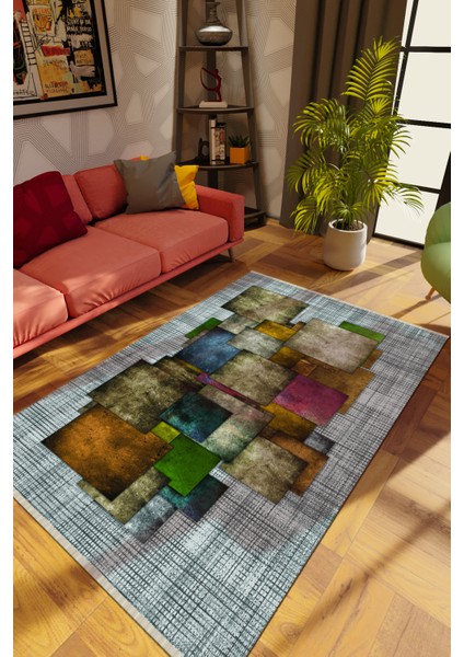 Modern Karışık Renkli Dijital Baskı Halı Kaydırmaz Ince Yıkanabilir