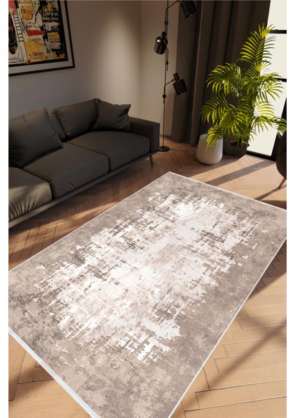 Salon Halısı Doku Eskitme Kahverengi Gri Kaydırmaz Kesme Yıkanabilir Ince Halı Tüysüz Kilim