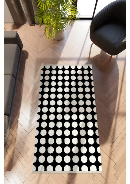 Modern Geometrik Siyah Dijital Baskı Halı Kaydırmaz Ince Yıkanabilir