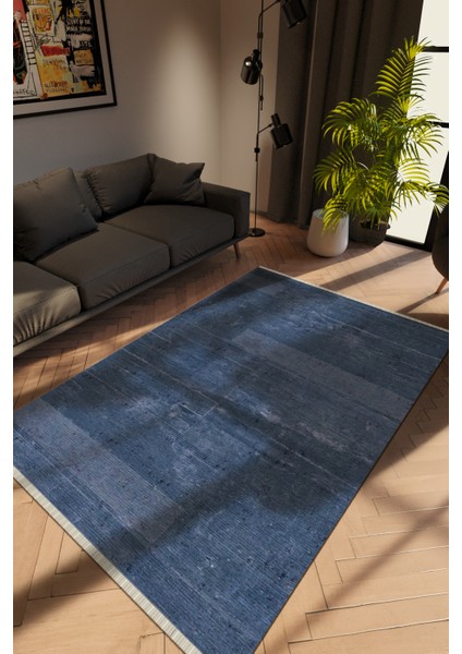 Modern Indigo Dijital Baskı Halı Kaydırmaz Ince Yıkanabilir