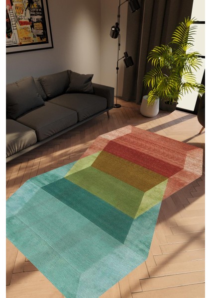 Salon Halısı Renkli Modern Kırmızı Kaydırmaz Kesme Yıkanabilir Ince Halı Tüysüz Kilim