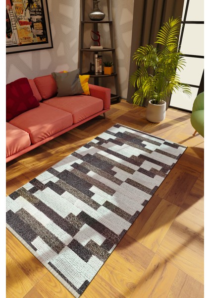 Modern Eskitme Gri Dijital Baskı Halı Kaydırmaz Ince Yıkanabilir
