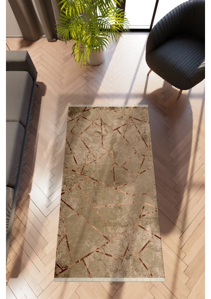 Modern Geometrik Vizon Dijital Baskı Halı Kaydırmaz Ince Yıkanabilir