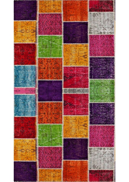 Modern Patchwork Karışık Renkli Dijital Baskı Halı Kaydırmaz Ince Yıkanabilir
