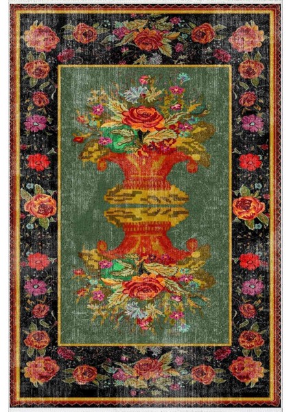 Salon Halısı Eskitme Retro Yeşil Kaydırmaz Kesme Yıkanabilir Ince Halı Tüysüz Kilim fiyatları