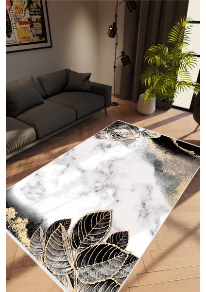 Salon Halısı Figürlü Çiçekli Gümüş Gri Beyaz Altın Kaydırmaz Yıkanabilir Ince Halı Tüysüz Kilim