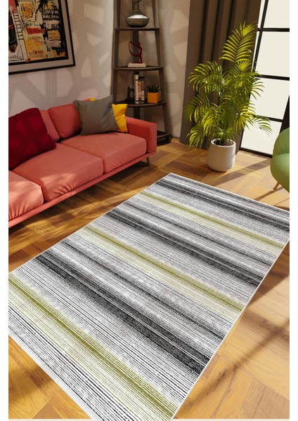 Salon Halısı Modern Eskitme Gri Siyah Yeşil Kaydırmaz Kesme Yıkanabilir Ince Halı Tüysüz Kilim