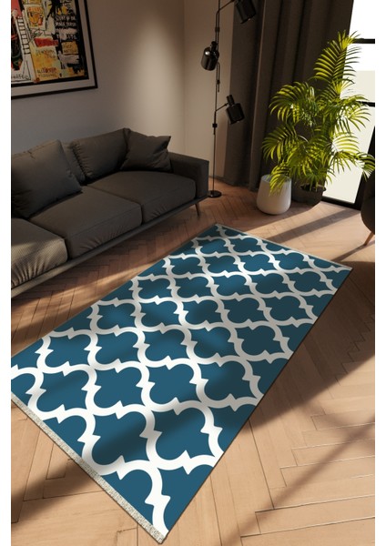 Modern Lacivert Dijital Baskı Halı Kaydırmaz Ince Yıkanabilir