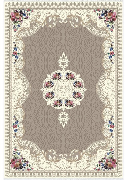 Figürlü Çiçekli Kilim Temalı Kahverengi Kaydırmaz Kesme Yıkanabilir Ince Halı fiyatları