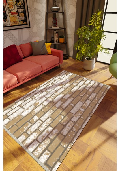 Modern Vizon Dijital Baskı Halı Kaydırmaz Ince Yıkanabilir