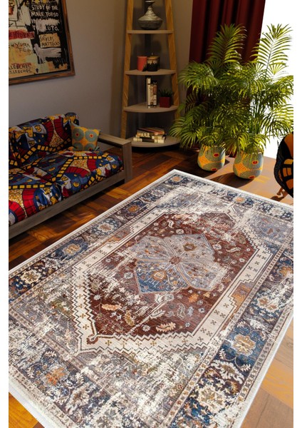 Otantik Eskitme Kahverengi Kaydırmaz Kesme Yıkanabilir Ince Halı