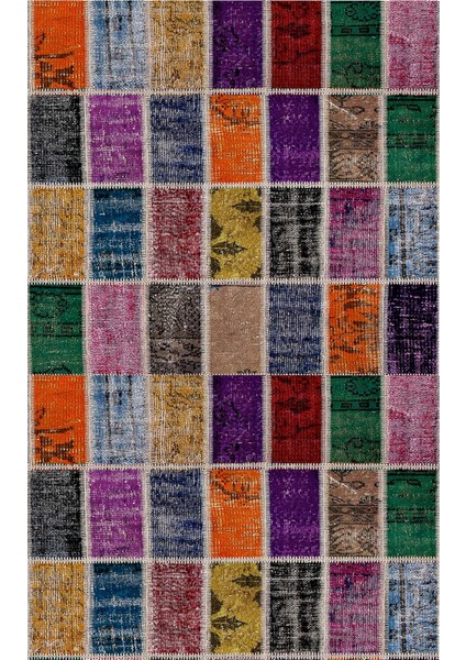 Modern Patchwork Karışık Renkli Dijital Baskı Halı Kaydırmaz Ince Yıkanabilir