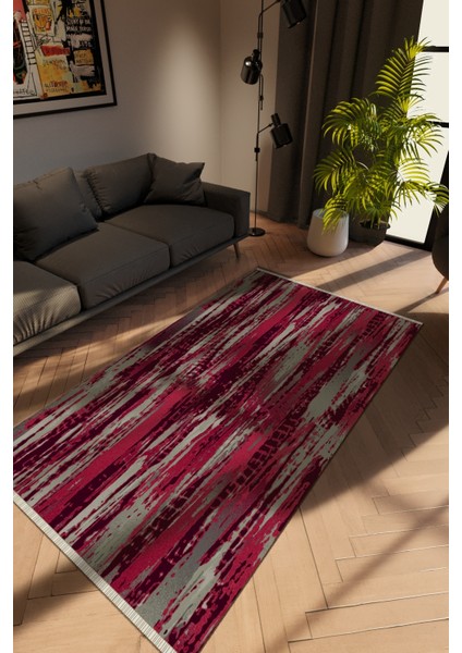Modern Eskitme Bordo Dijital Baskı Halı Kaydırmaz Ince Yıkanabilir