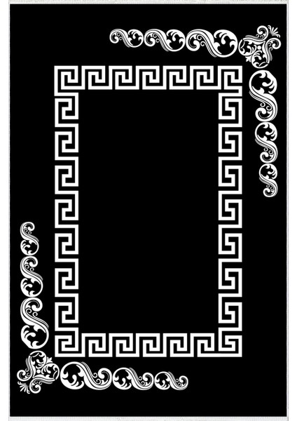 Salon Halısı Klasik Siyah Kaydırmaz Kesme Yıkanabilir Ince Halı Tüysüz Kilim