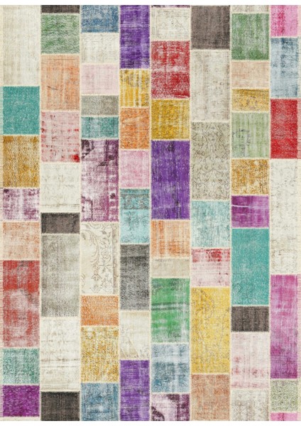 Modern Patchwork Karışık Renkli Dijital Baskı Halı Kaydırmaz Ince Yıkanabilir