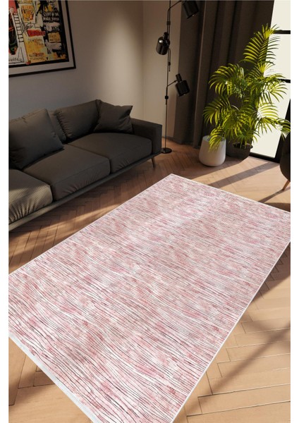 Modern Eskitme Pembe Kaydırmaz Kesme Yıkanabilir Ince Halı