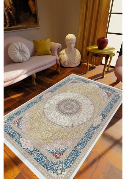 Salon Halısı Salon Halısı Eskitme Mavi Kaydırmaz Kesme Yıkanabilir Ince Halı Tüysüz Kilim