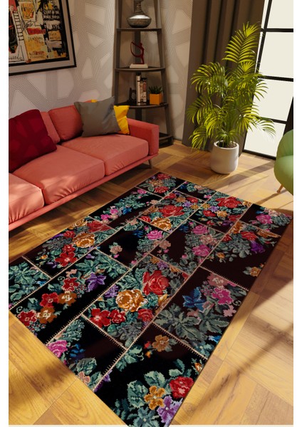 Modern Patchwork Karışık Renkli Dijital Baskı Halı Kaydırmaz Ince Yıkanabilir