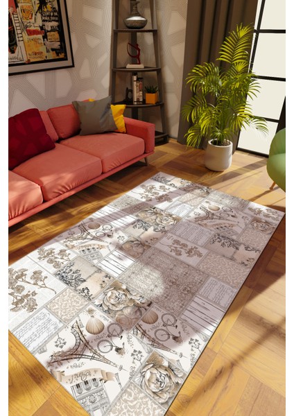 Modern Patchwork Karışık Renkli Dijital Baskı Halı Kaydırmaz Ince Yıkanabilir