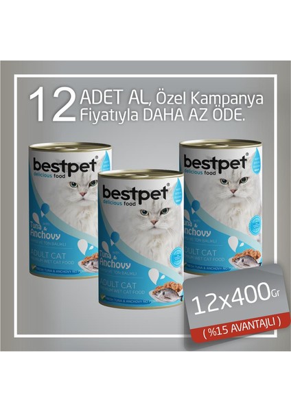 Ton Balıklı ve Hamsili Gravy Yetişkin Kedi Konservesi 12X400 gr