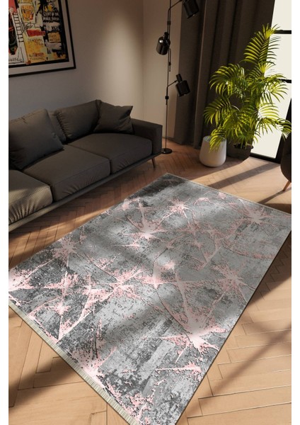 Modern Pembe Dijital Baskı Halı Kaydırmaz Ince Yıkanabilir