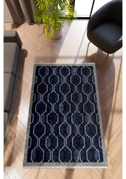 Modern Geometrik Gri Dijital Baskı Halı Kaydırmaz Ince Yıkanabilir