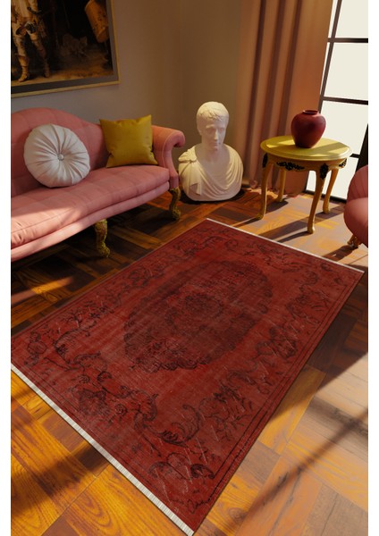 Klasik Eskitme Kahverengi Dijital Baskı Halı Kaydırmaz Ince Yıkanabilir